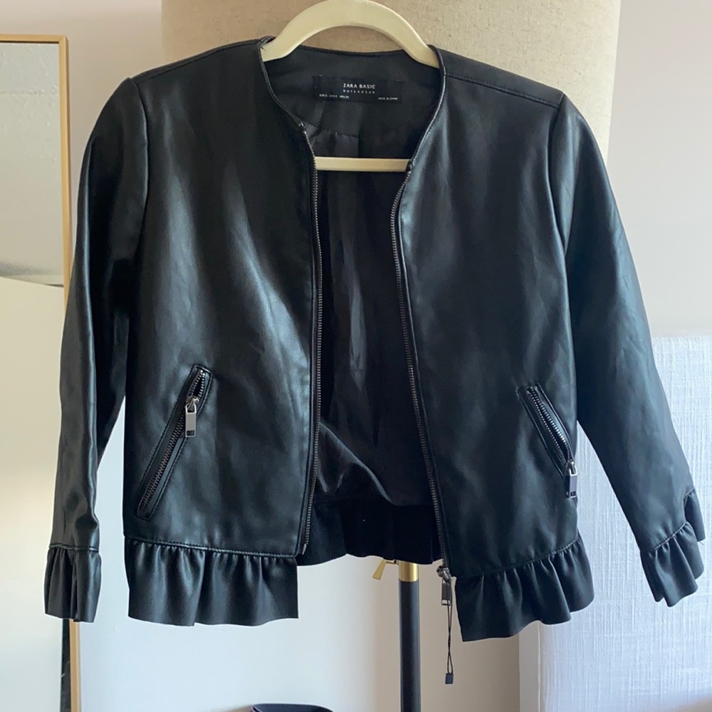 Zara Vegan Leather Ruffle Jacket